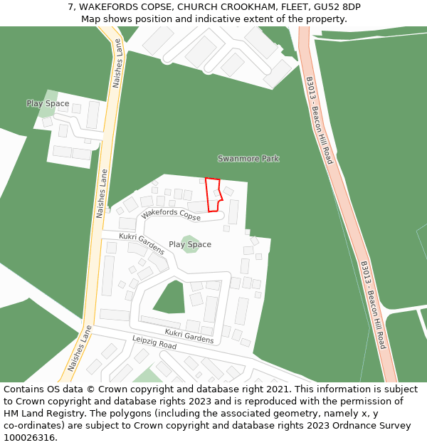7, WAKEFORDS COPSE, CHURCH CROOKHAM, FLEET, GU52 8DP: Location map and indicative extent of plot