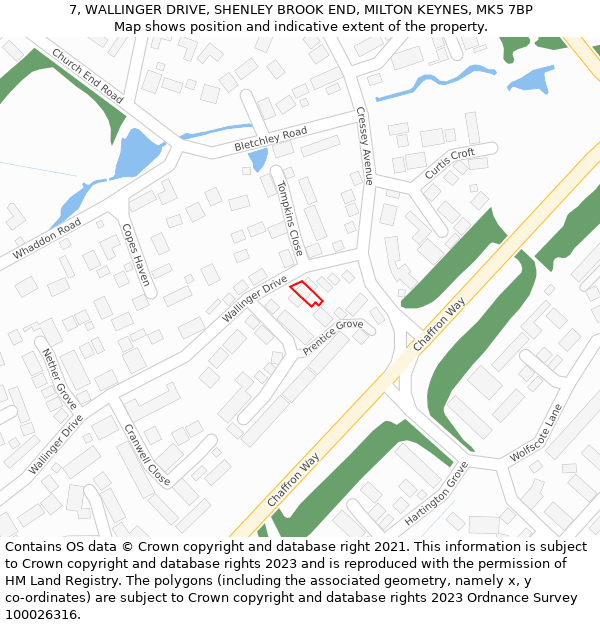 7, WALLINGER DRIVE, SHENLEY BROOK END, MILTON KEYNES, MK5 7BP: Location map and indicative extent of plot