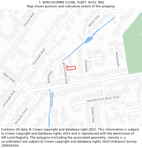 7, WINCHCOMBE CLOSE, FLEET, GU51 3RQ: Location map and indicative extent of plot