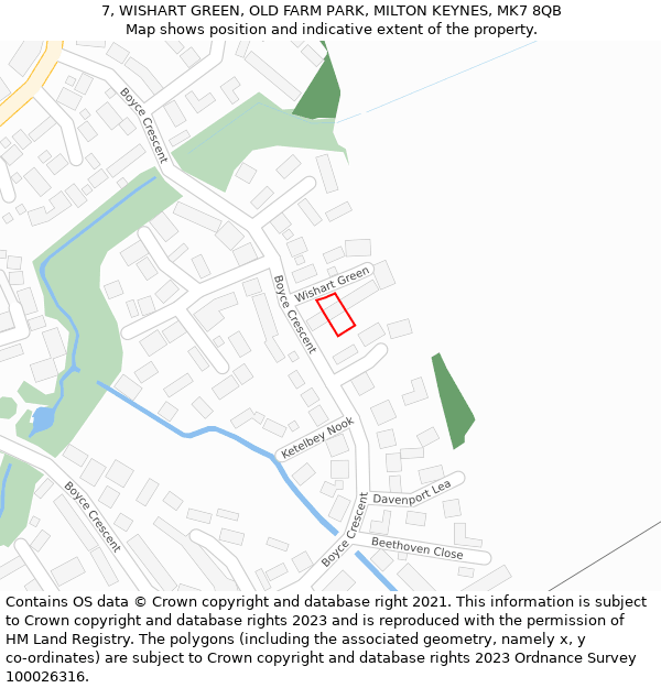 7, WISHART GREEN, OLD FARM PARK, MILTON KEYNES, MK7 8QB: Location map and indicative extent of plot