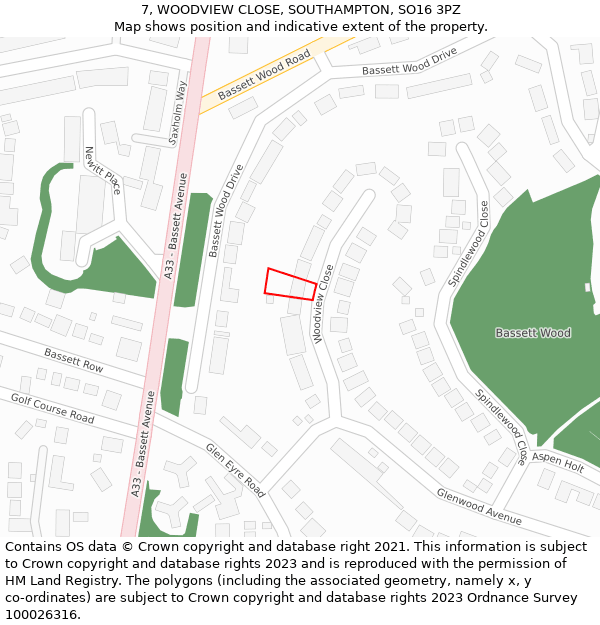 7, WOODVIEW CLOSE, SOUTHAMPTON, SO16 3PZ: Location map and indicative extent of plot