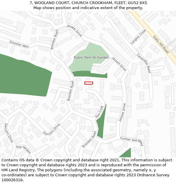 7, WOOLAND COURT, CHURCH CROOKHAM, FLEET, GU52 6XS: Location map and indicative extent of plot