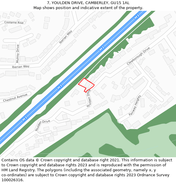 7, YOULDEN DRIVE, CAMBERLEY, GU15 1AL: Location map and indicative extent of plot