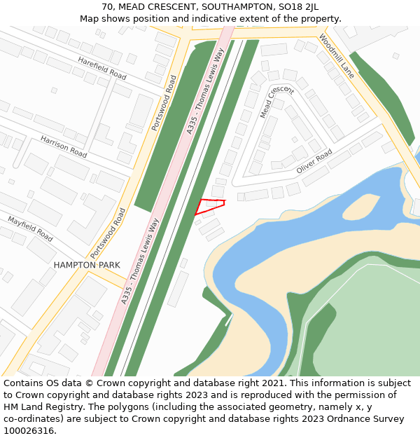 70, MEAD CRESCENT, SOUTHAMPTON, SO18 2JL: Location map and indicative extent of plot