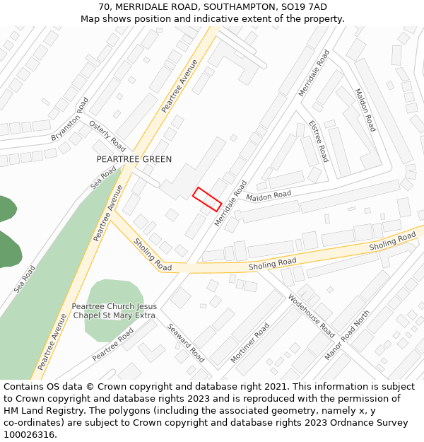 70, MERRIDALE ROAD, SOUTHAMPTON, SO19 7AD: Location map and indicative extent of plot