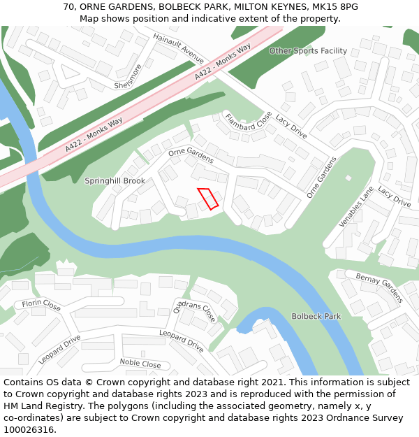 70, ORNE GARDENS, BOLBECK PARK, MILTON KEYNES, MK15 8PG: Location map and indicative extent of plot