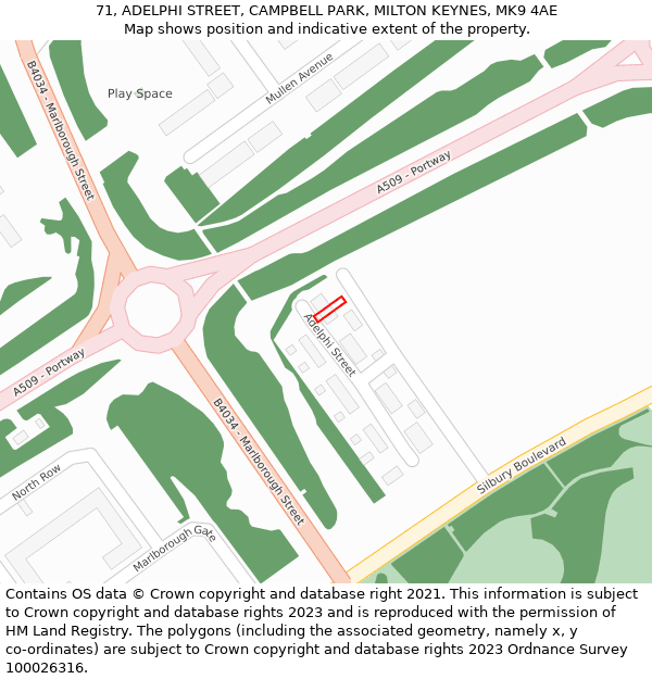 71, ADELPHI STREET, CAMPBELL PARK, MILTON KEYNES, MK9 4AE: Location map and indicative extent of plot