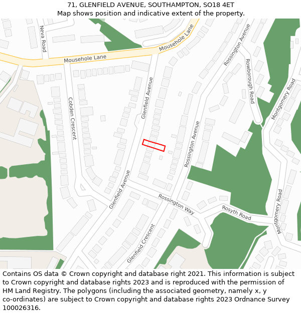 71, GLENFIELD AVENUE, SOUTHAMPTON, SO18 4ET: Location map and indicative extent of plot