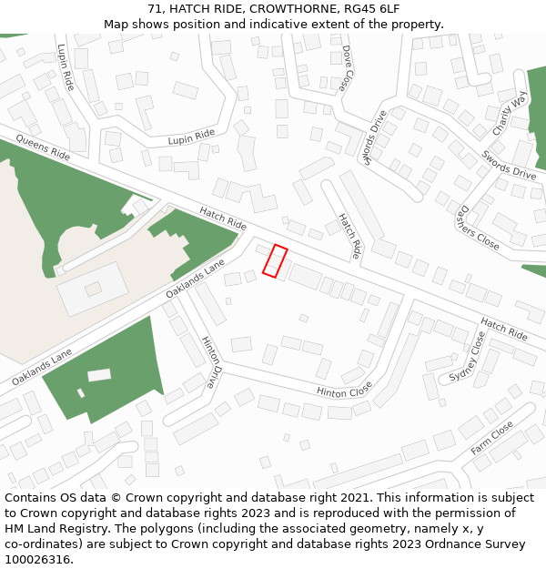 71, HATCH RIDE, CROWTHORNE, RG45 6LF: Location map and indicative extent of plot