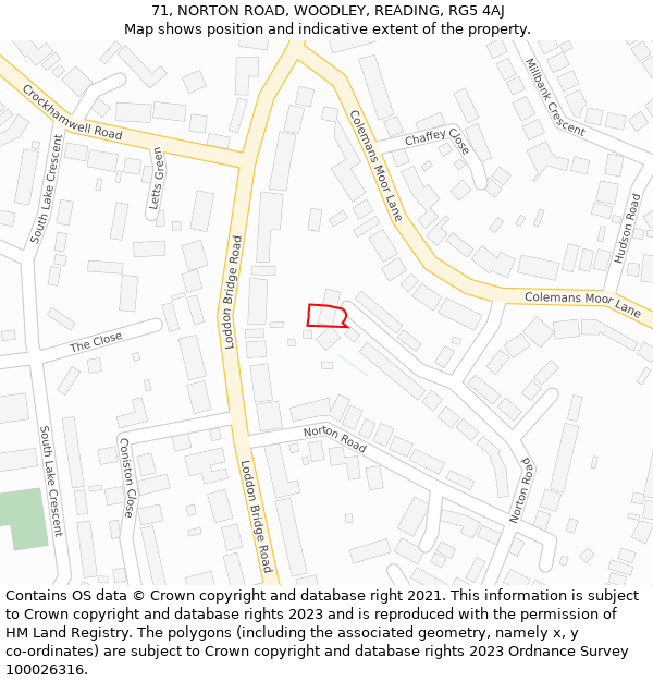 71, NORTON ROAD, WOODLEY, READING, RG5 4AJ: Location map and indicative extent of plot