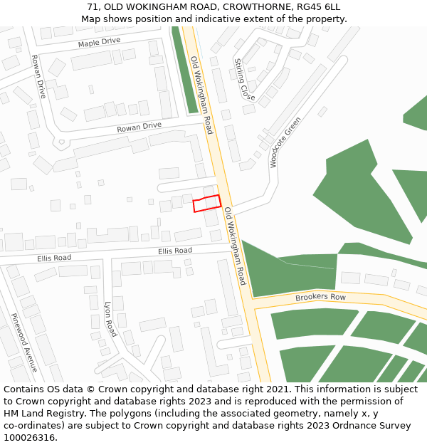 71, OLD WOKINGHAM ROAD, CROWTHORNE, RG45 6LL: Location map and indicative extent of plot