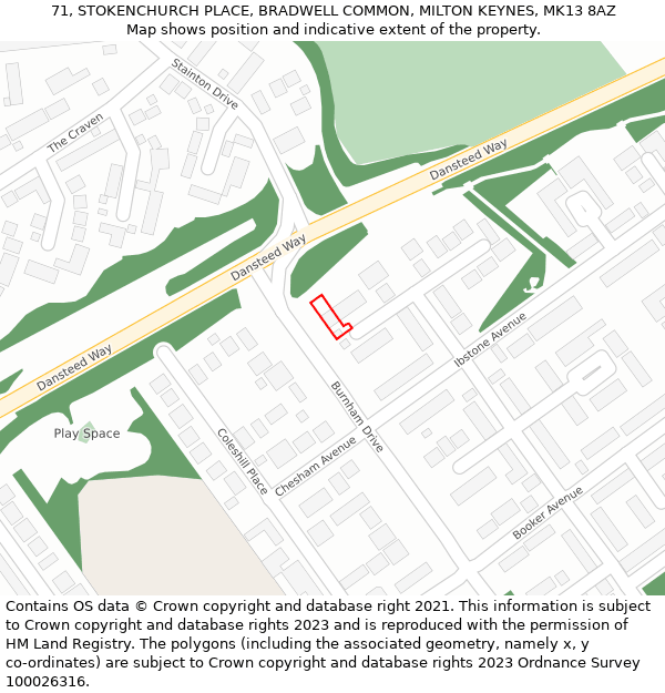 71, STOKENCHURCH PLACE, BRADWELL COMMON, MILTON KEYNES, MK13 8AZ: Location map and indicative extent of plot