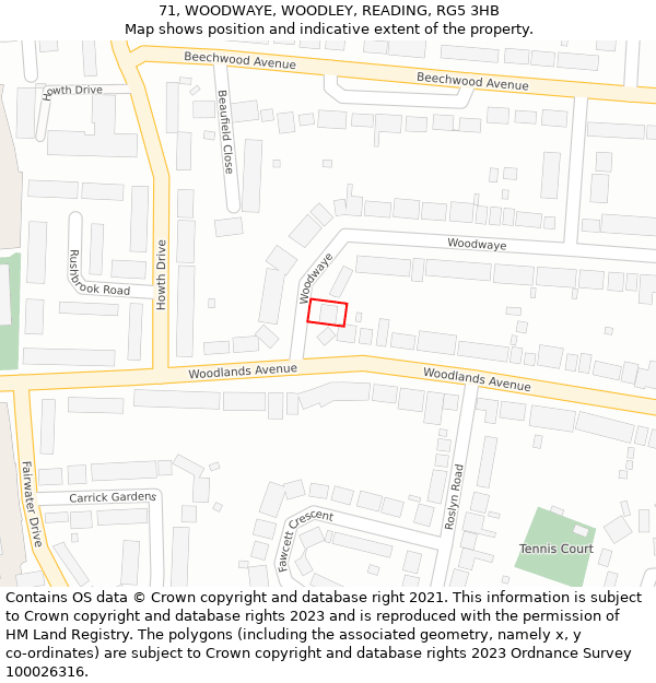 71, WOODWAYE, WOODLEY, READING, RG5 3HB: Location map and indicative extent of plot