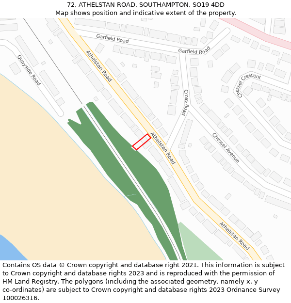 72, ATHELSTAN ROAD, SOUTHAMPTON, SO19 4DD: Location map and indicative extent of plot