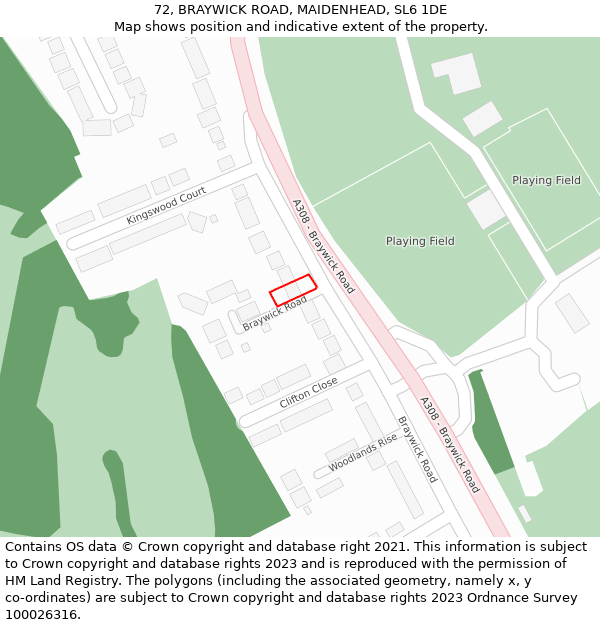 72, BRAYWICK ROAD, MAIDENHEAD, SL6 1DE: Location map and indicative extent of plot
