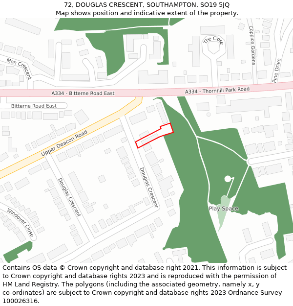 72, DOUGLAS CRESCENT, SOUTHAMPTON, SO19 5JQ: Location map and indicative extent of plot