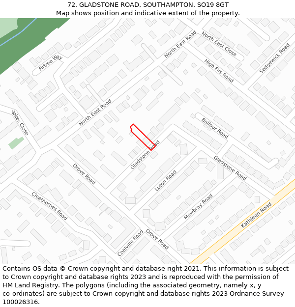 72, GLADSTONE ROAD, SOUTHAMPTON, SO19 8GT: Location map and indicative extent of plot