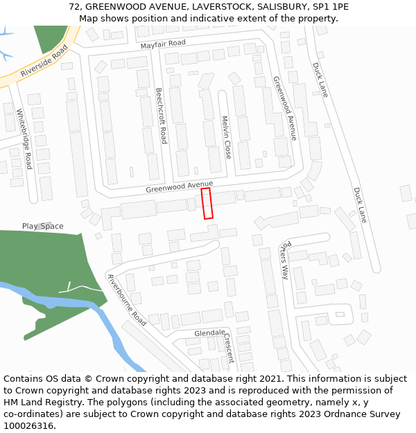 72, GREENWOOD AVENUE, LAVERSTOCK, SALISBURY, SP1 1PE: Location map and indicative extent of plot