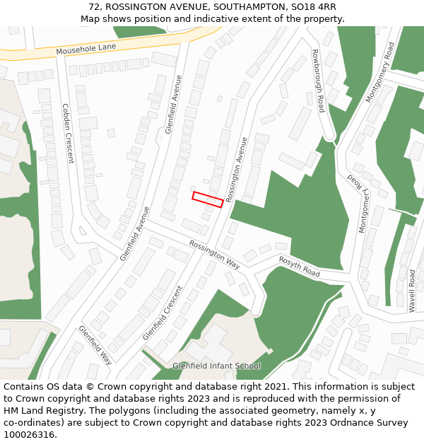 72, ROSSINGTON AVENUE, SOUTHAMPTON, SO18 4RR: Location map and indicative extent of plot