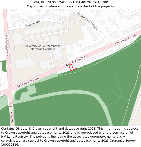 72A, BURGESS ROAD, SOUTHAMPTON, SO16 7PP: Location map and indicative extent of plot