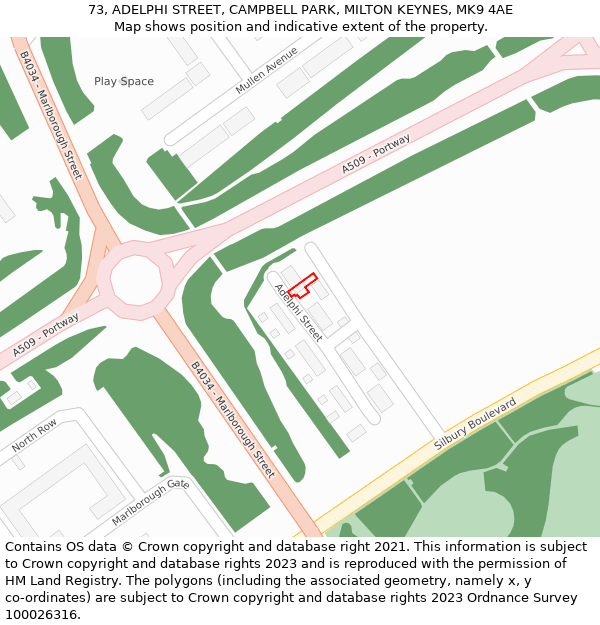 73, ADELPHI STREET, CAMPBELL PARK, MILTON KEYNES, MK9 4AE: Location map and indicative extent of plot