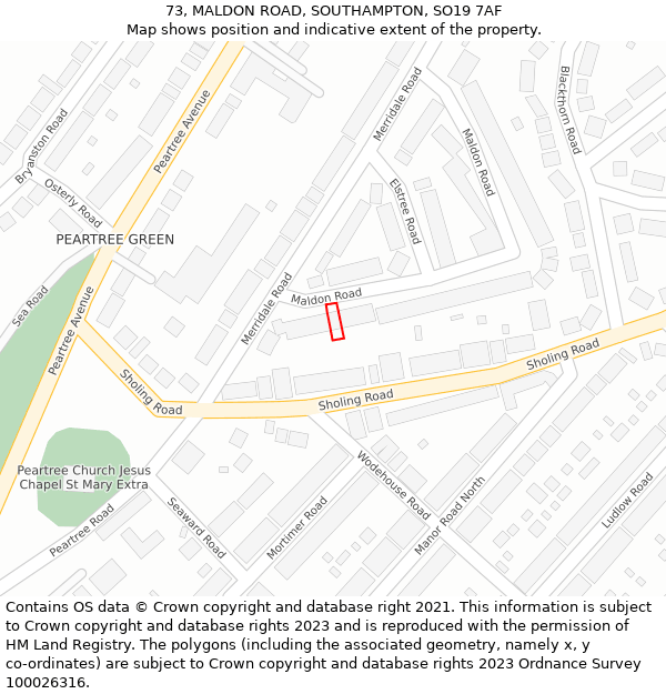 73, MALDON ROAD, SOUTHAMPTON, SO19 7AF: Location map and indicative extent of plot