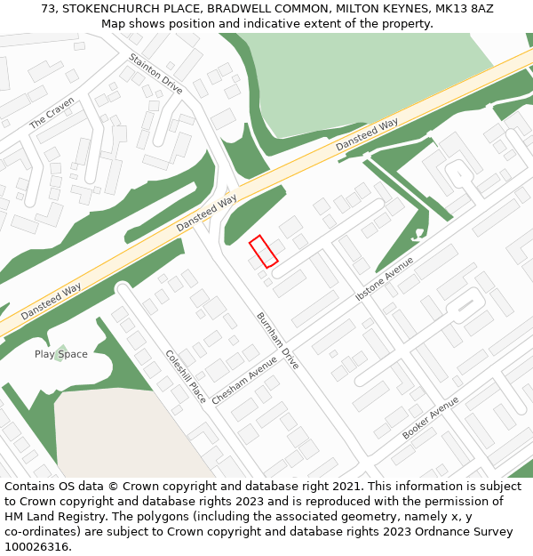 73, STOKENCHURCH PLACE, BRADWELL COMMON, MILTON KEYNES, MK13 8AZ: Location map and indicative extent of plot