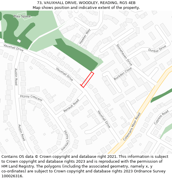 73, VAUXHALL DRIVE, WOODLEY, READING, RG5 4EB: Location map and indicative extent of plot