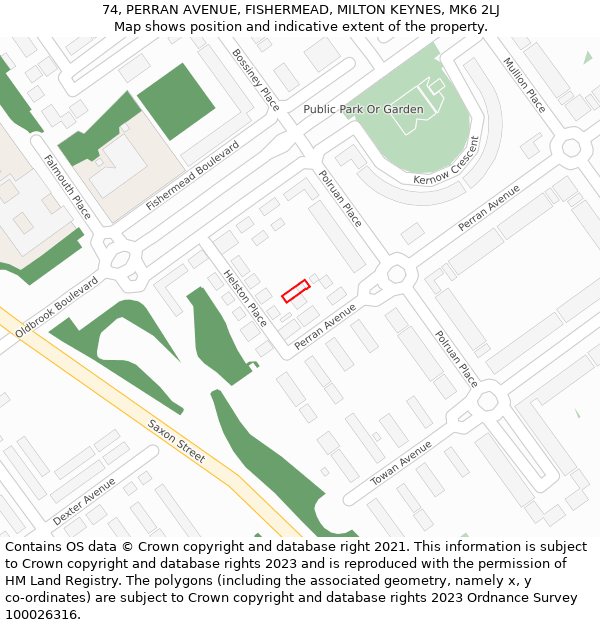 74, PERRAN AVENUE, FISHERMEAD, MILTON KEYNES, MK6 2LJ: Location map and indicative extent of plot