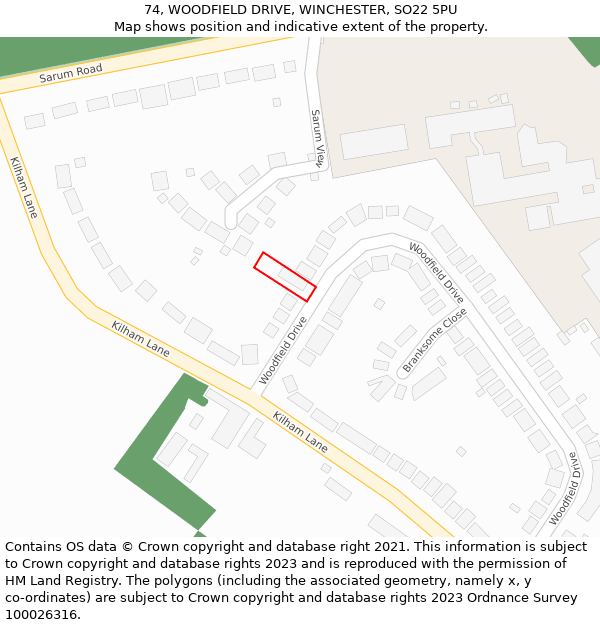 74, WOODFIELD DRIVE, WINCHESTER, SO22 5PU: Location map and indicative extent of plot