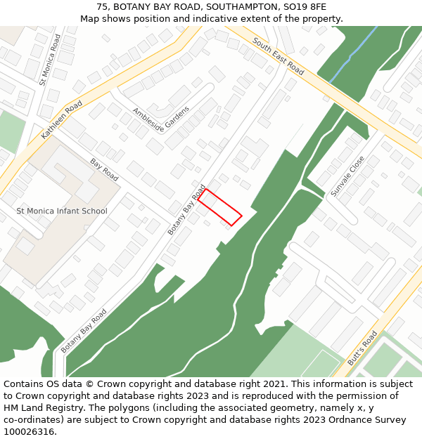 75, BOTANY BAY ROAD, SOUTHAMPTON, SO19 8FE: Location map and indicative extent of plot