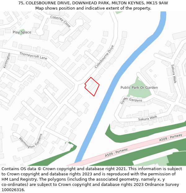 75, COLESBOURNE DRIVE, DOWNHEAD PARK, MILTON KEYNES, MK15 9AW: Location map and indicative extent of plot