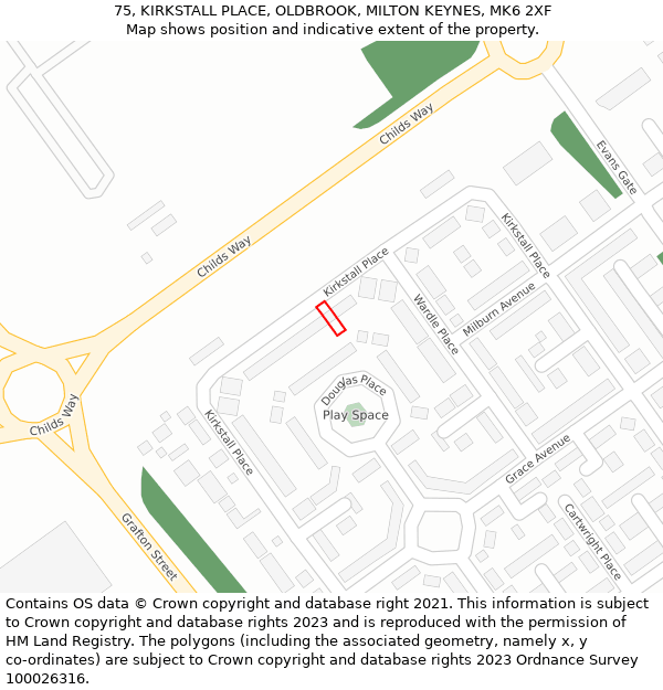 75, KIRKSTALL PLACE, OLDBROOK, MILTON KEYNES, MK6 2XF: Location map and indicative extent of plot