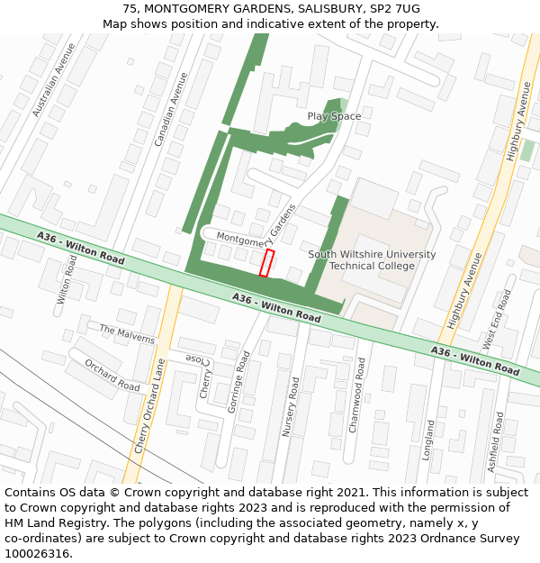 75, MONTGOMERY GARDENS, SALISBURY, SP2 7UG: Location map and indicative extent of plot