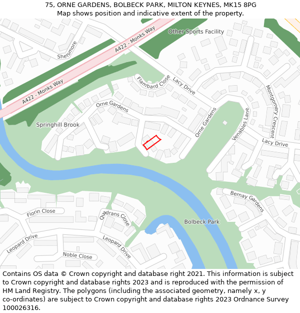 75, ORNE GARDENS, BOLBECK PARK, MILTON KEYNES, MK15 8PG: Location map and indicative extent of plot