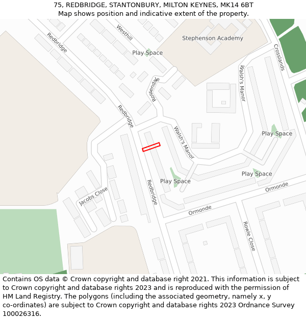 75, REDBRIDGE, STANTONBURY, MILTON KEYNES, MK14 6BT: Location map and indicative extent of plot