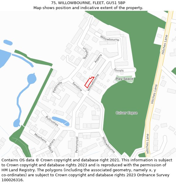 75, WILLOWBOURNE, FLEET, GU51 5BP: Location map and indicative extent of plot