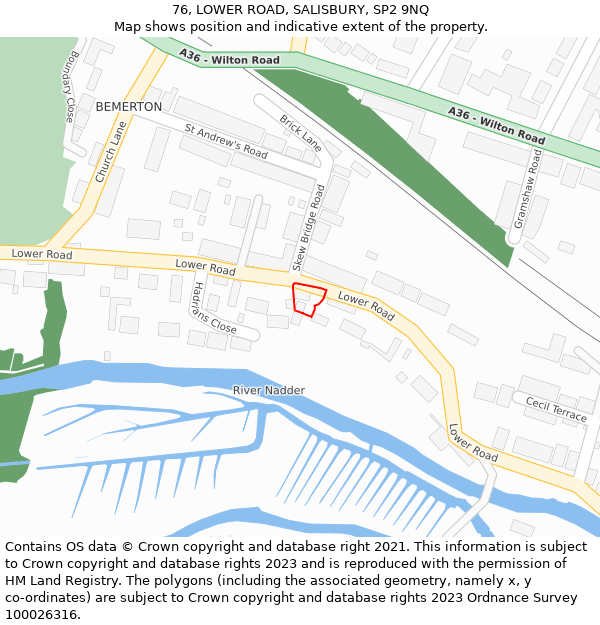 76, LOWER ROAD, SALISBURY, SP2 9NQ: Location map and indicative extent of plot