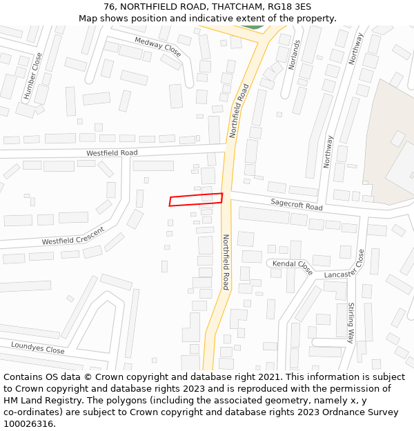 76, NORTHFIELD ROAD, THATCHAM, RG18 3ES: Location map and indicative extent of plot