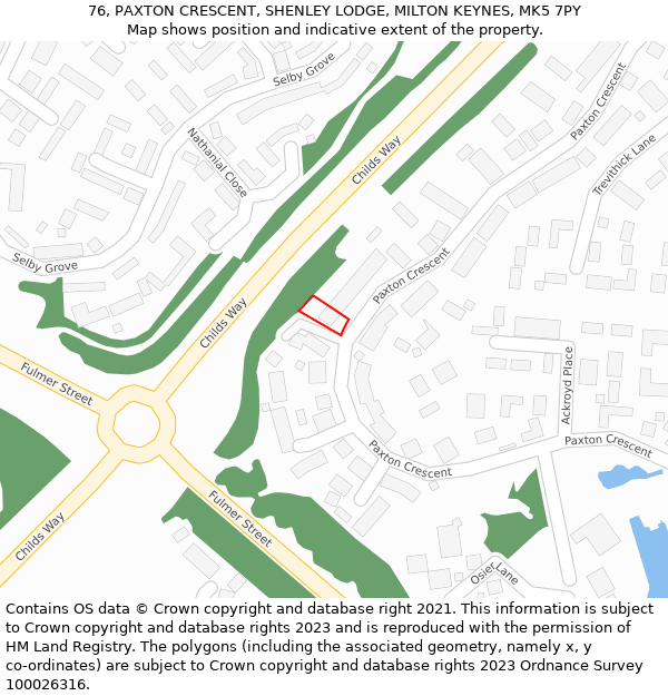 76, PAXTON CRESCENT, SHENLEY LODGE, MILTON KEYNES, MK5 7PY: Location map and indicative extent of plot