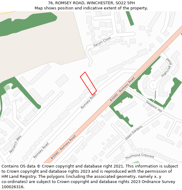76, ROMSEY ROAD, WINCHESTER, SO22 5PH: Location map and indicative extent of plot