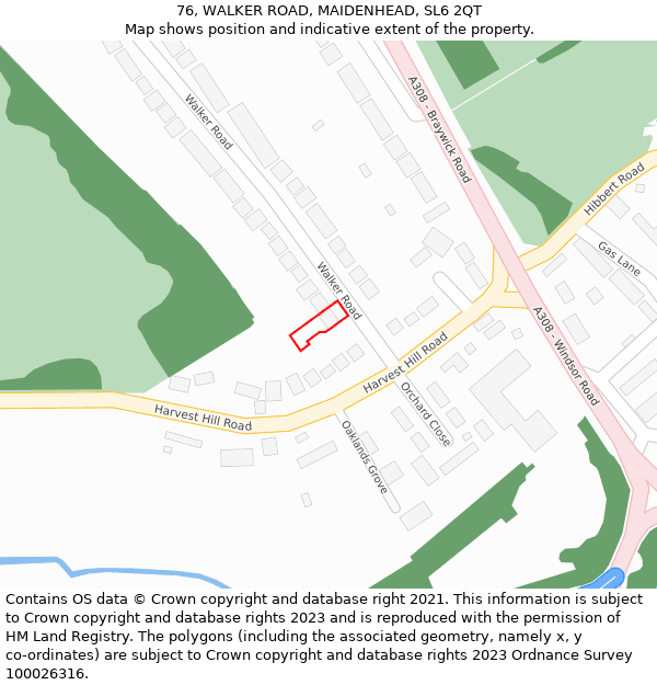 76, WALKER ROAD, MAIDENHEAD, SL6 2QT: Location map and indicative extent of plot