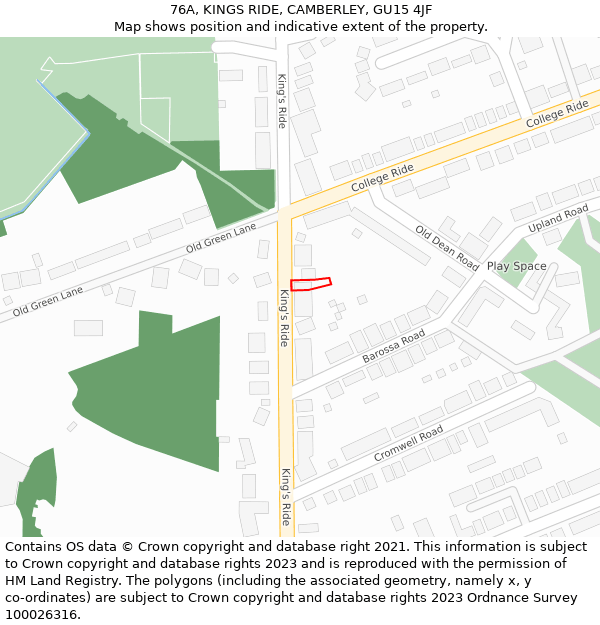 76A, KINGS RIDE, CAMBERLEY, GU15 4JF: Location map and indicative extent of plot