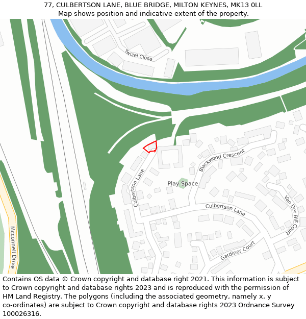 77, CULBERTSON LANE, BLUE BRIDGE, MILTON KEYNES, MK13 0LL: Location map and indicative extent of plot