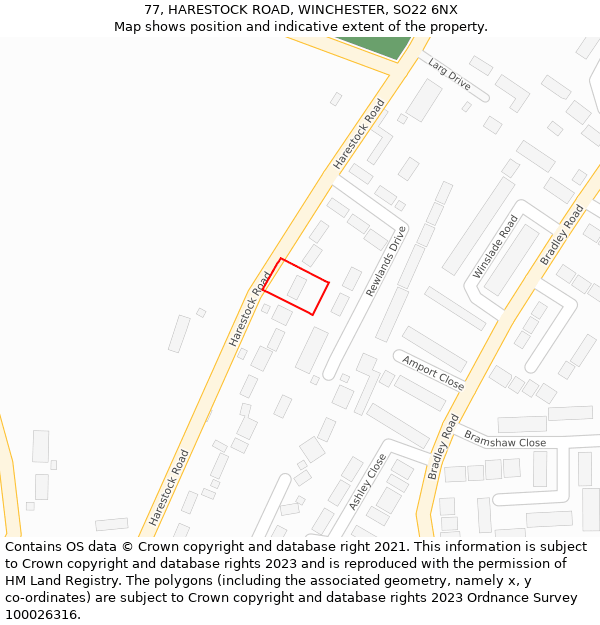 77, HARESTOCK ROAD, WINCHESTER, SO22 6NX: Location map and indicative extent of plot