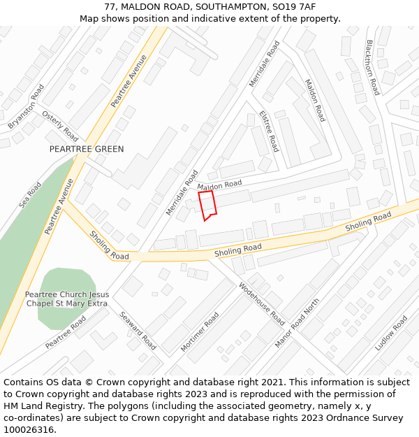 77, MALDON ROAD, SOUTHAMPTON, SO19 7AF: Location map and indicative extent of plot