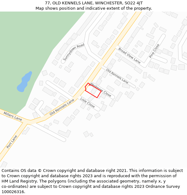 77, OLD KENNELS LANE, WINCHESTER, SO22 4JT: Location map and indicative extent of plot