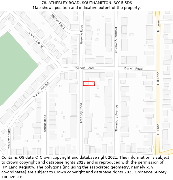 78, ATHERLEY ROAD, SOUTHAMPTON, SO15 5DS: Location map and indicative extent of plot