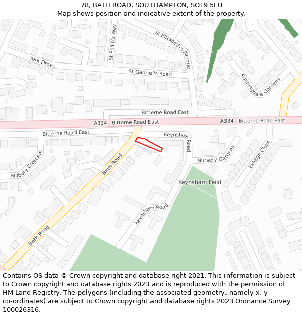 78, BATH ROAD, SOUTHAMPTON, SO19 5EU: Location map and indicative extent of plot