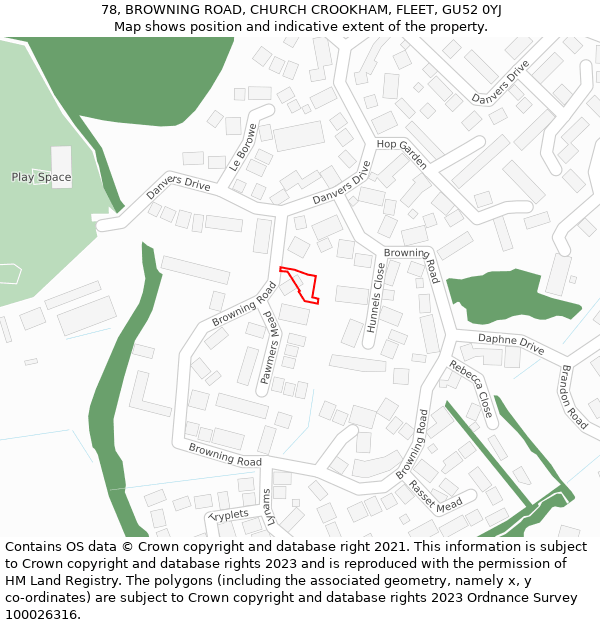 78, BROWNING ROAD, CHURCH CROOKHAM, FLEET, GU52 0YJ: Location map and indicative extent of plot